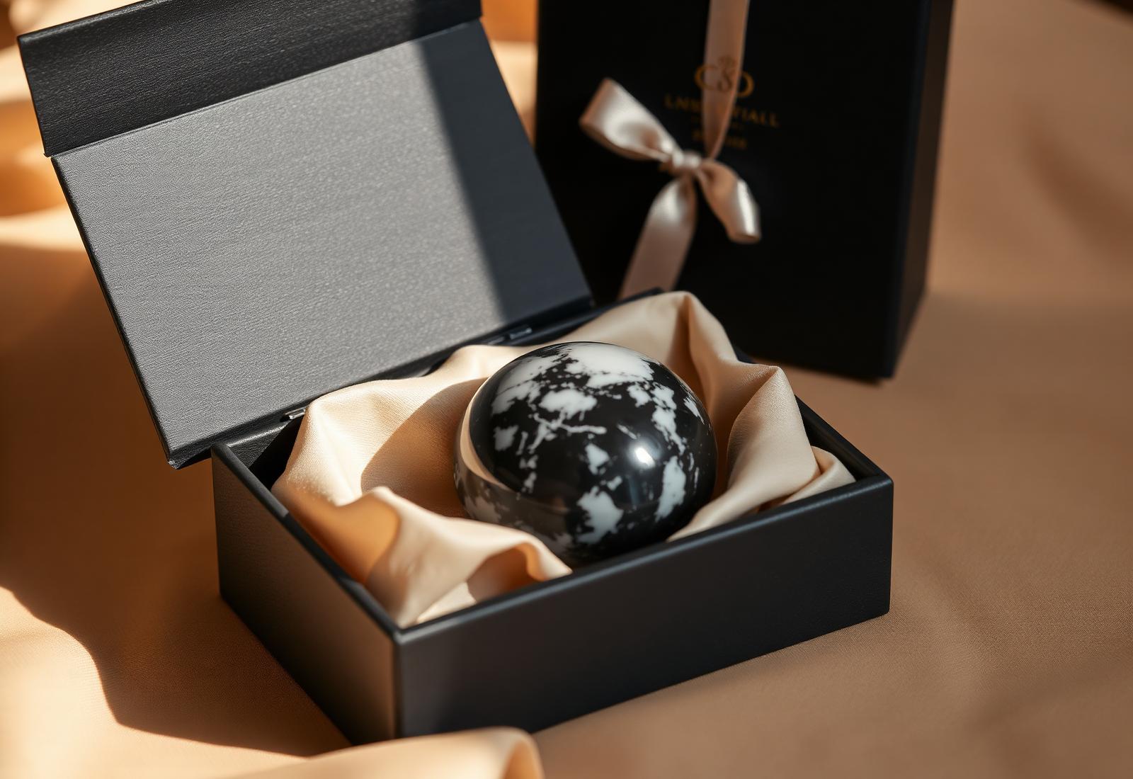 A marble object in Marmex gift packaging